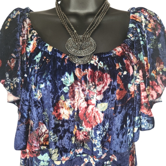 LulaRoe Cici Navy Velvet dress, Size XL Flounce Ruffle off the shoulder Velour - Picture 7 of 11